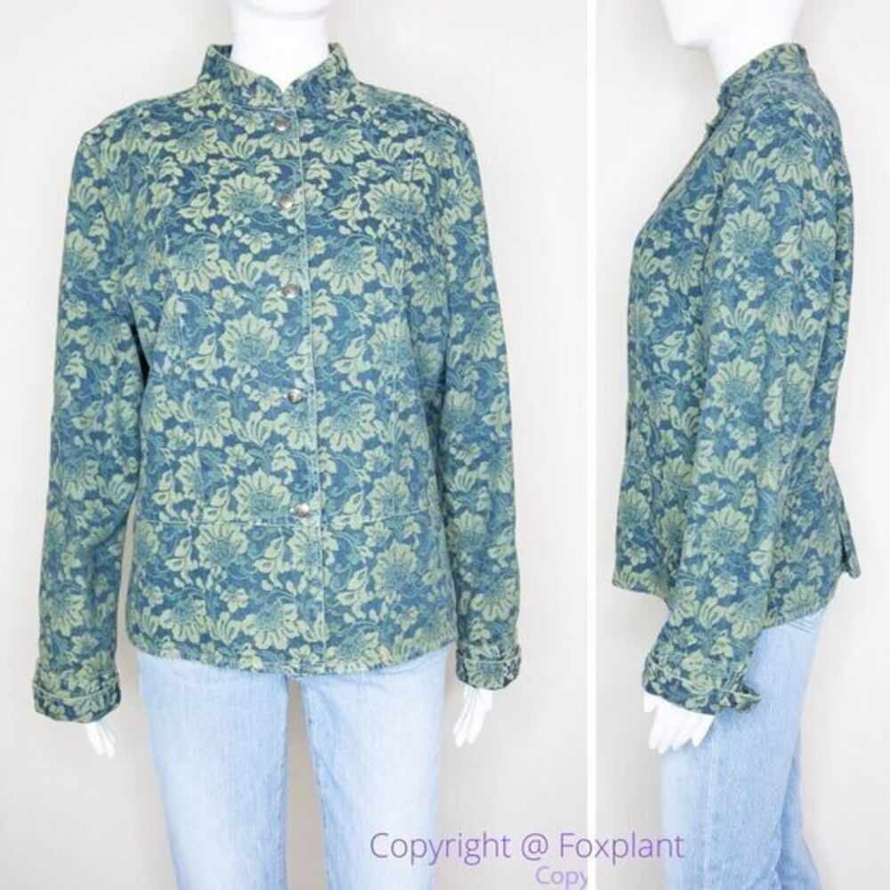 Marsh Landing 100%‎ cotton floral print green blazer, size L